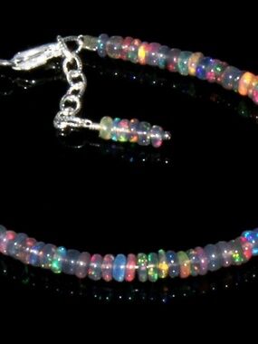 Natural Ethiopian Fire Opal Bracelet Sterling Silver 7.5" Beads Xmas Gift